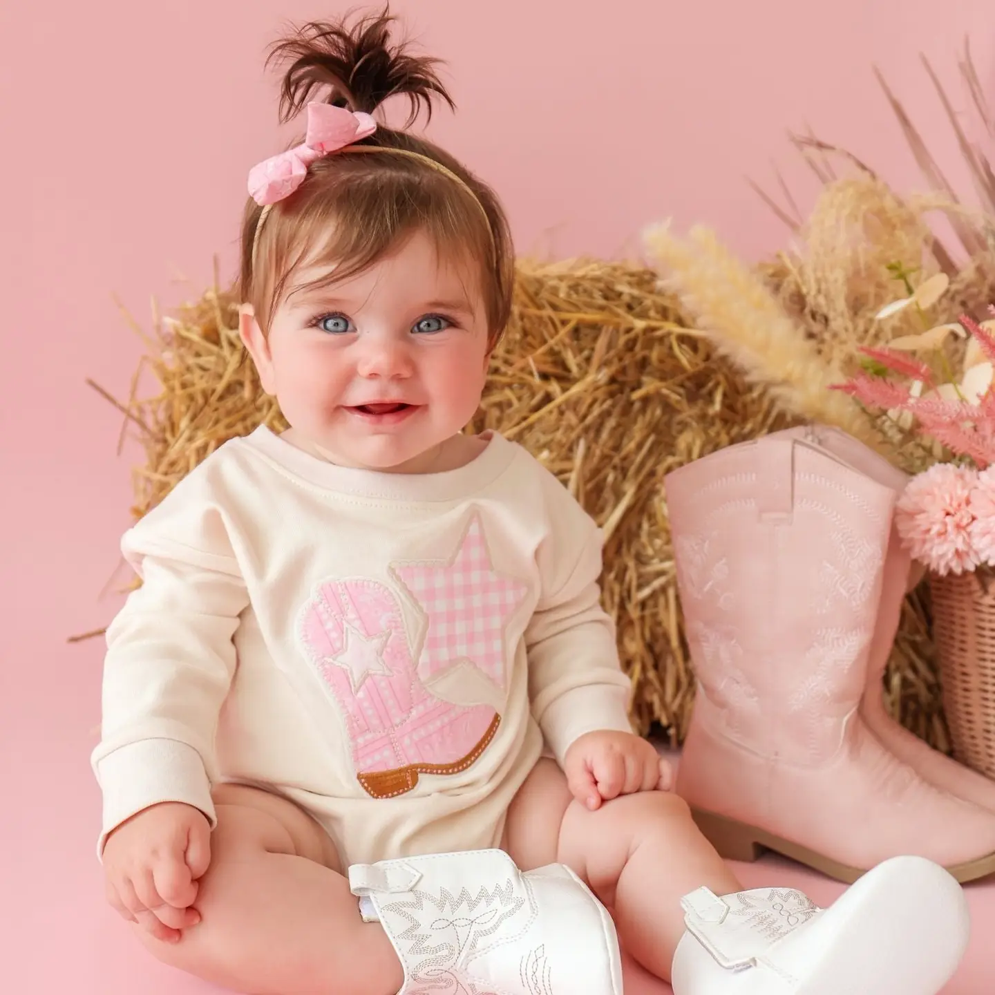 Bandana Cowgirl Patch Western Long Sleeve Romper - Baby