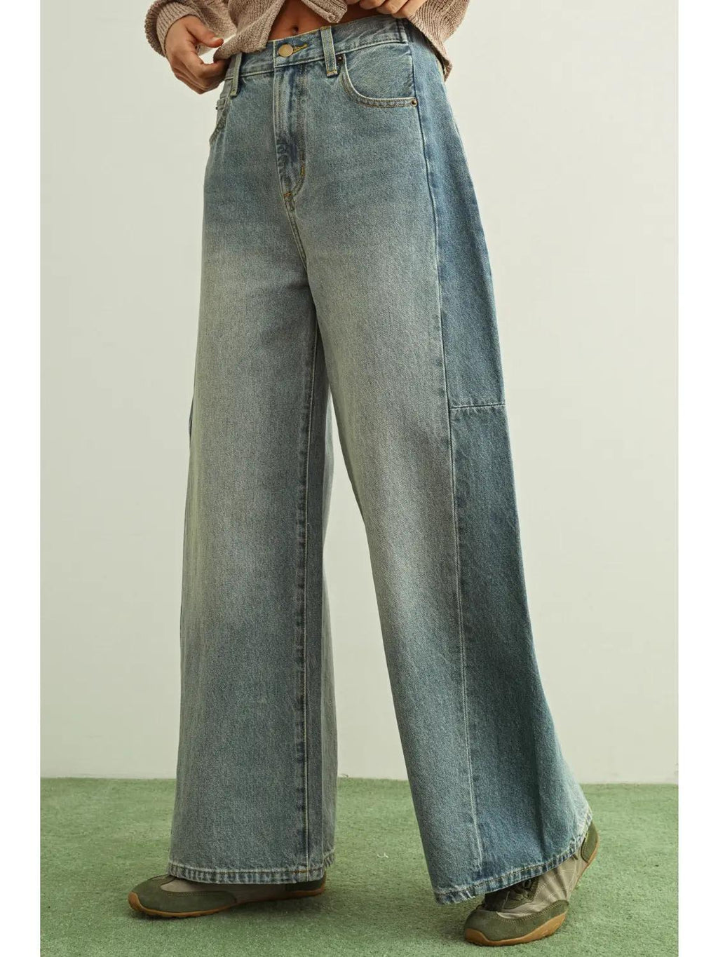 Mixed Denim On the Side Detail Pants