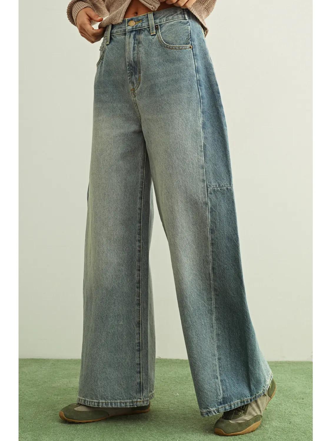 Mixed Denim On the Side Detail Pants