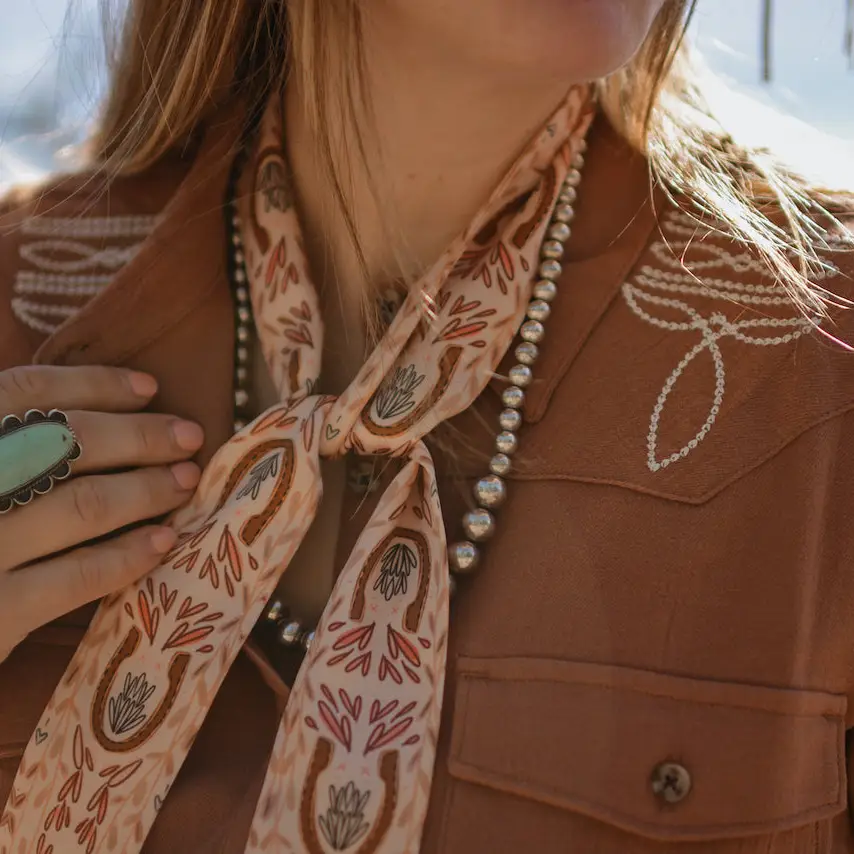Western Harvest in Dusty Rose Silk Twilly Cowgirl Scarf