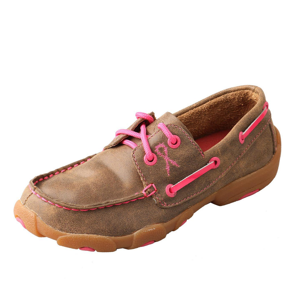 YOUTH DRIVING MOCCASINS BOAT/NEON PINK YDM0015