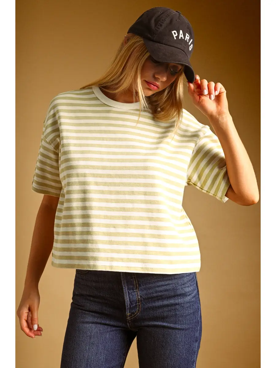 Bold Striped Short Sleeve Top - LEMON