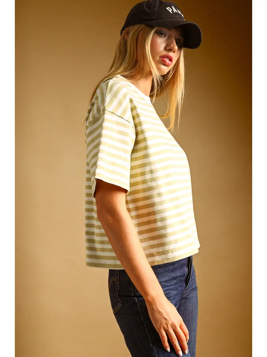 Bold Striped Short Sleeve Top - LEMON