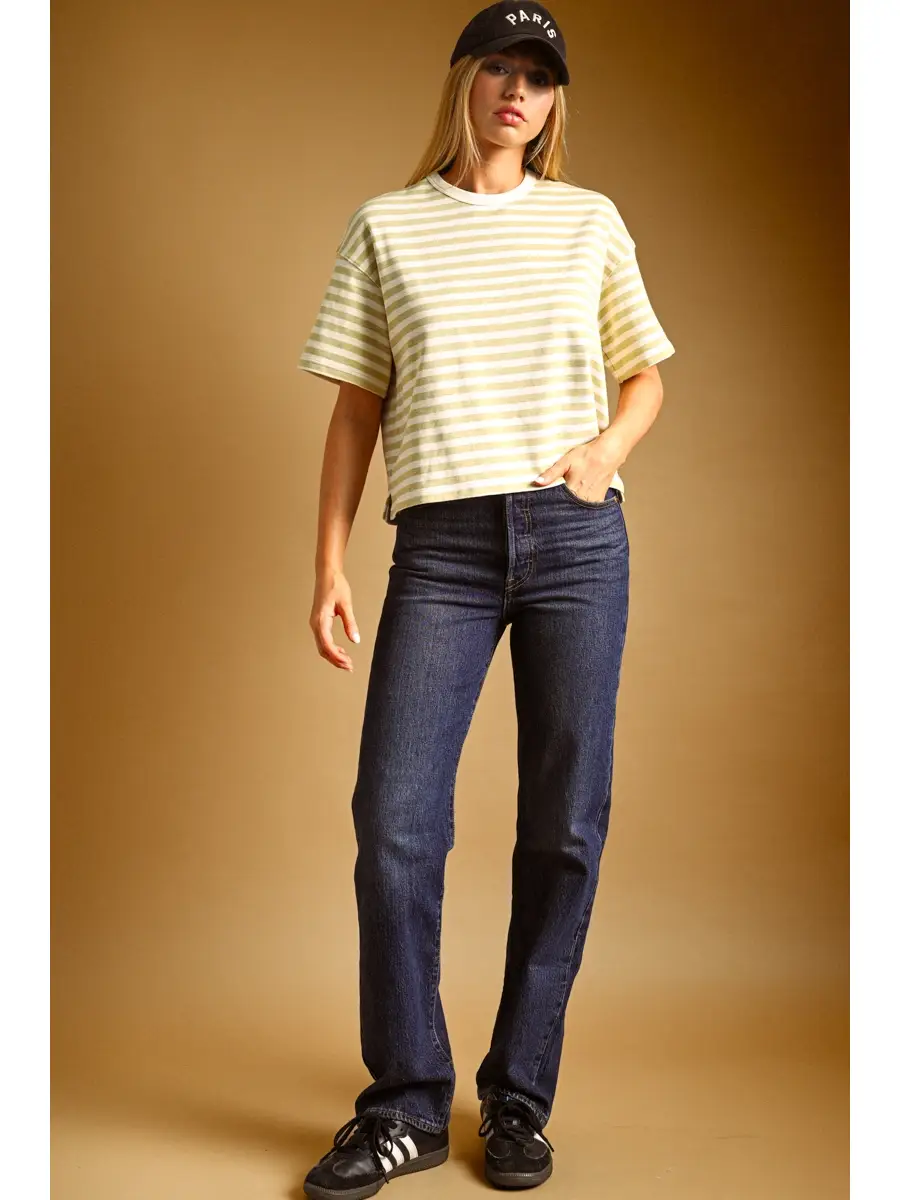 Bold Striped Short Sleeve Top - LEMON