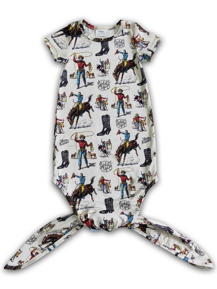 WESTERN PRINT SHORT SLEEVE BABY GOWN
