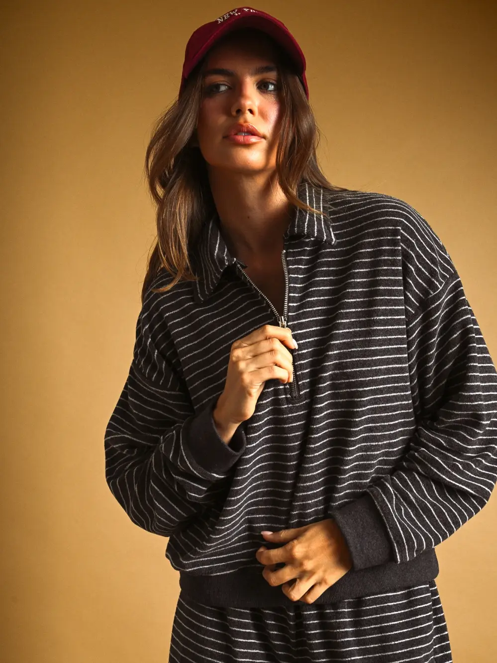 Striped Towel Fabric Half Zip Pullover