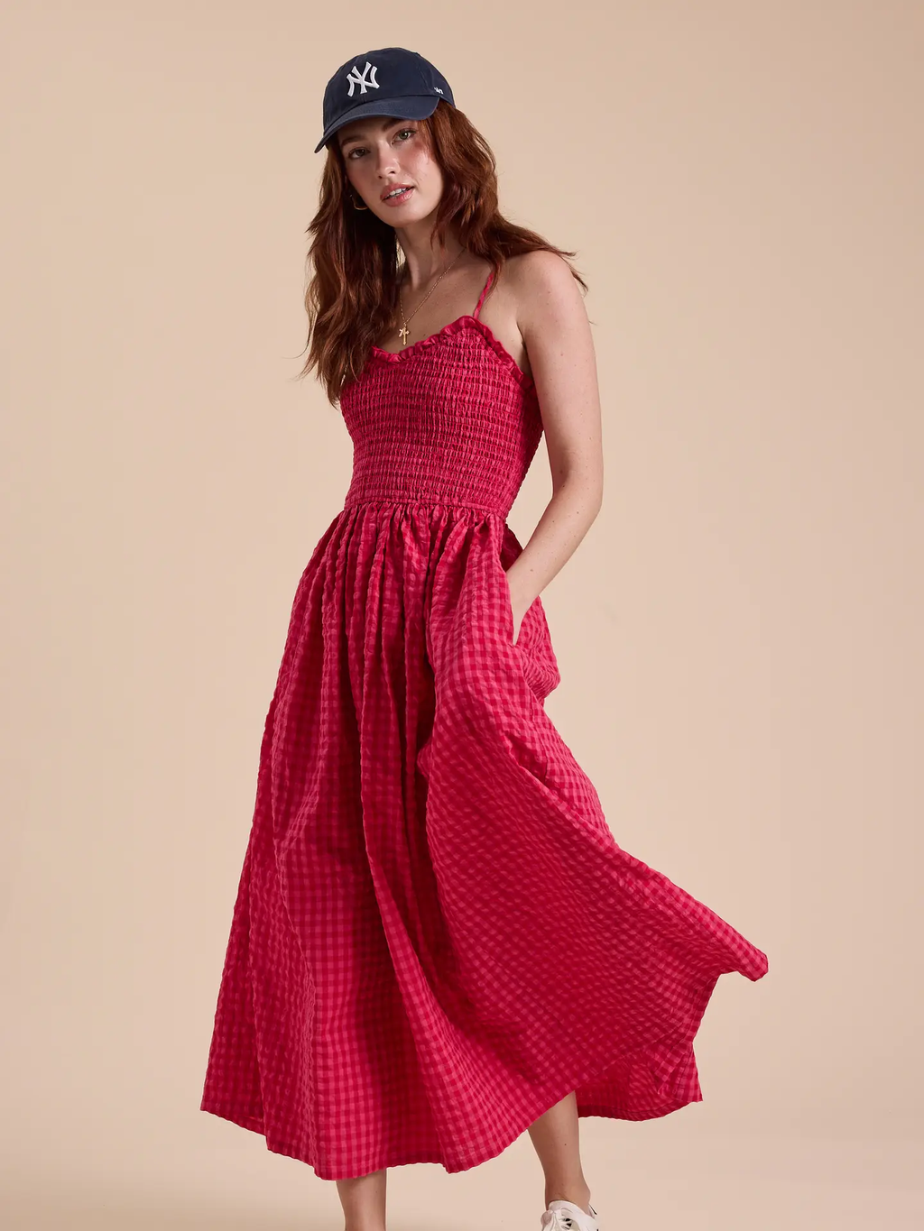 Gingham Print Long Dress