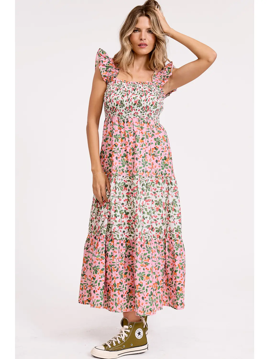 Wild Cherry Smocked Maxi Dress