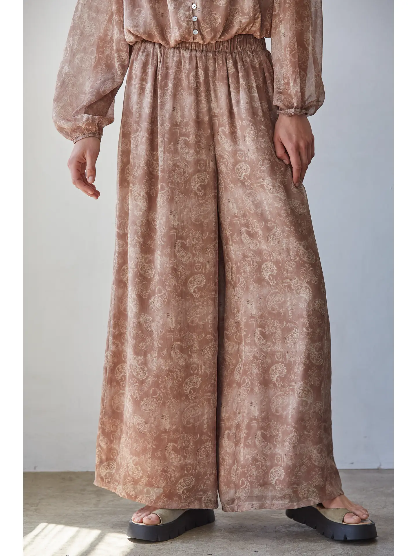 Woven Polyester Wide Leg Printed Pants