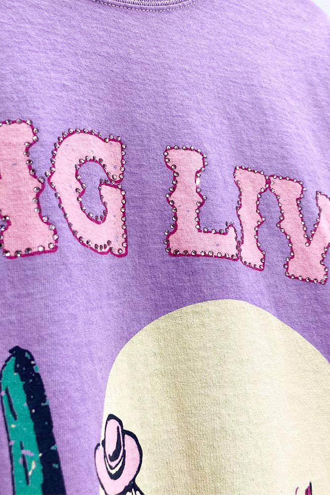 LONG LIVE COWGIRLS RHINESTONE WASHED GRAPHIC T-SHIRT - LAVENDER (OVERSIZED)