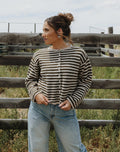 Striped Button Front Sweater Cardigan - Olive/Oat
