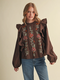 Floral Cross Stitch Ruffled Top