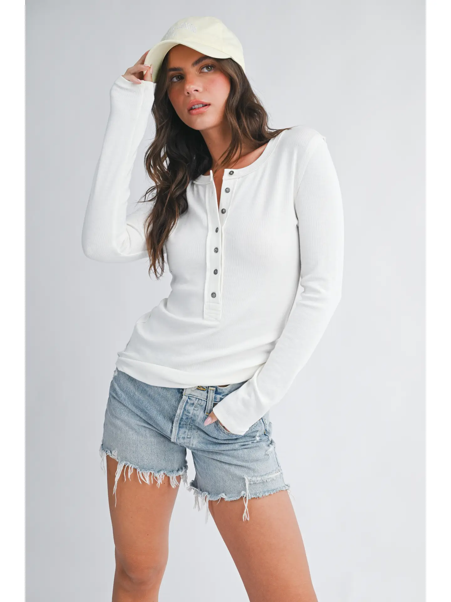 Henley Long Sleeve Top - WHITE
