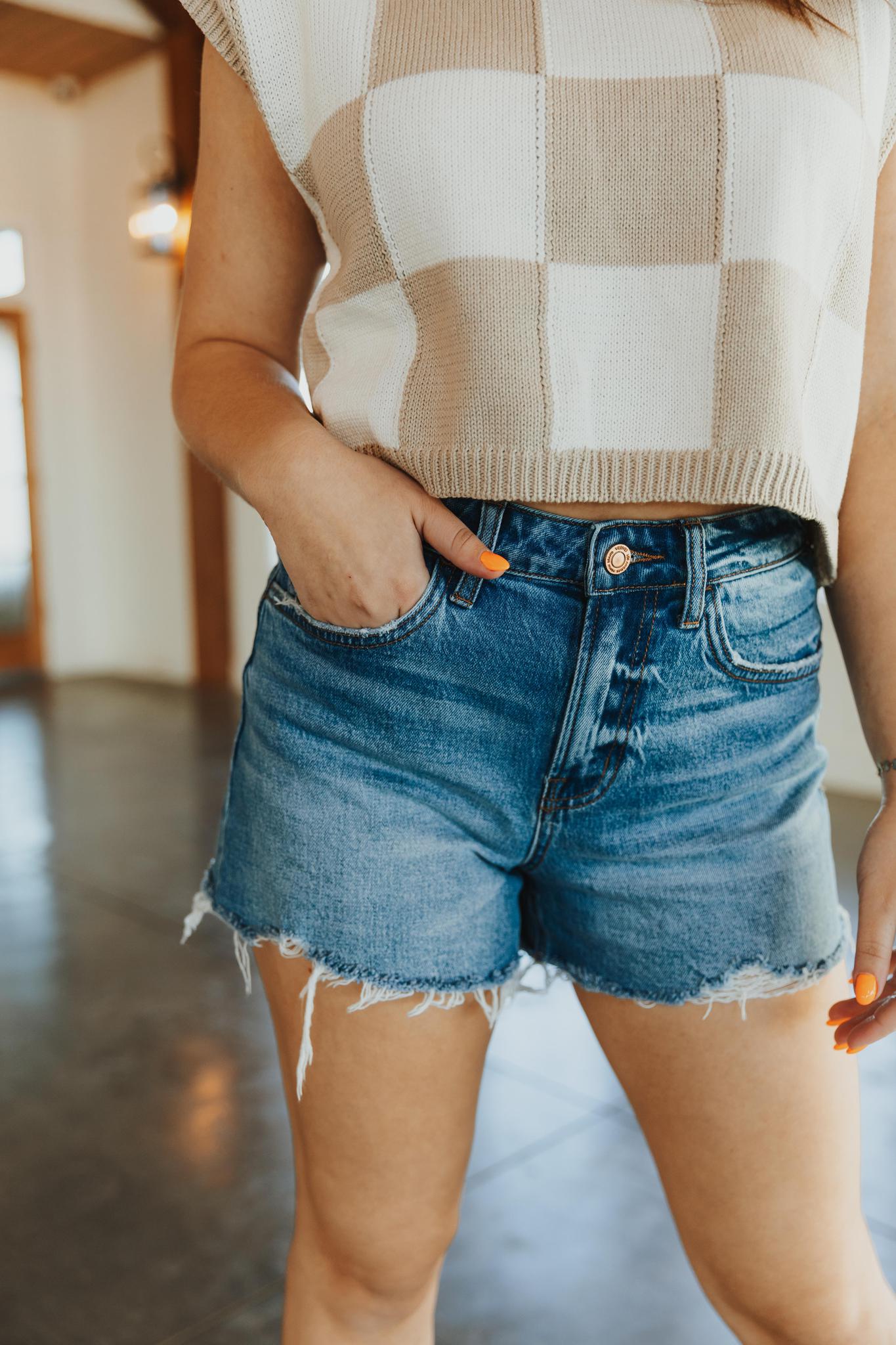 High Rise Distressed Hem A-Line Shorts | Swan River