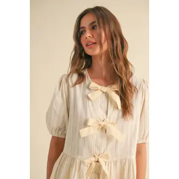 Striped Pattern Ruffled Blouse - Beige