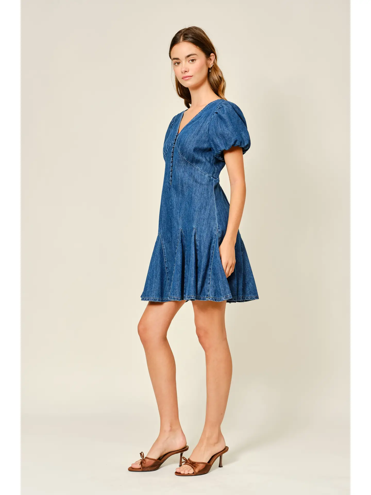 Puff Sleeve Denim Mini Dress