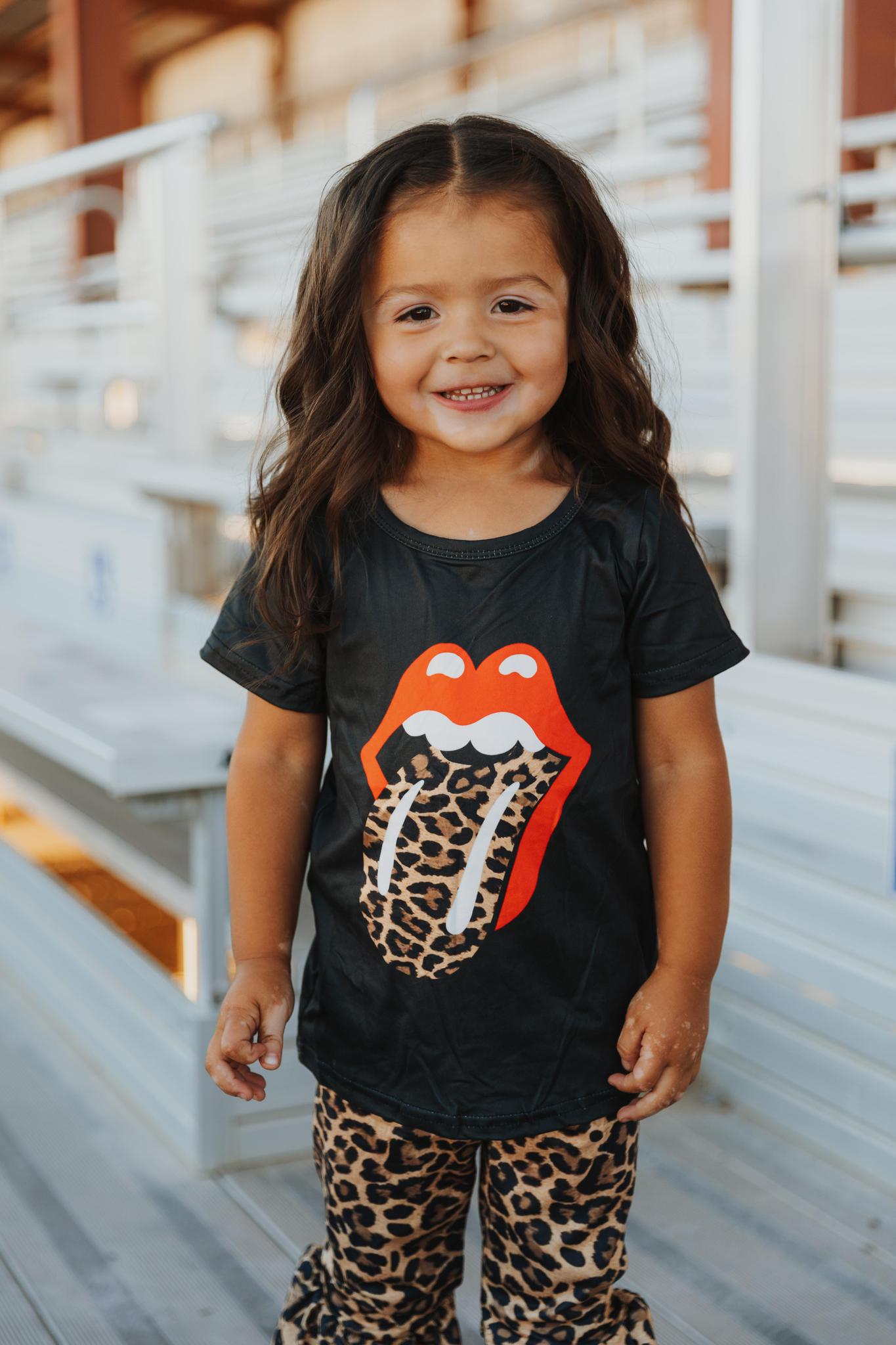 ROLLING STONES TOP - LEOPARD BELL BOTTOM PANT SET