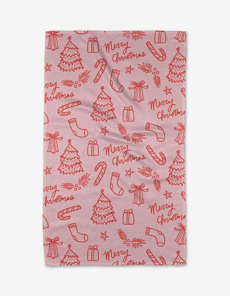 Cheery Pink Christmas Kitchen Tea Towel