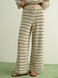 Striped Pattern Knitted Pants - STONE/BLUE