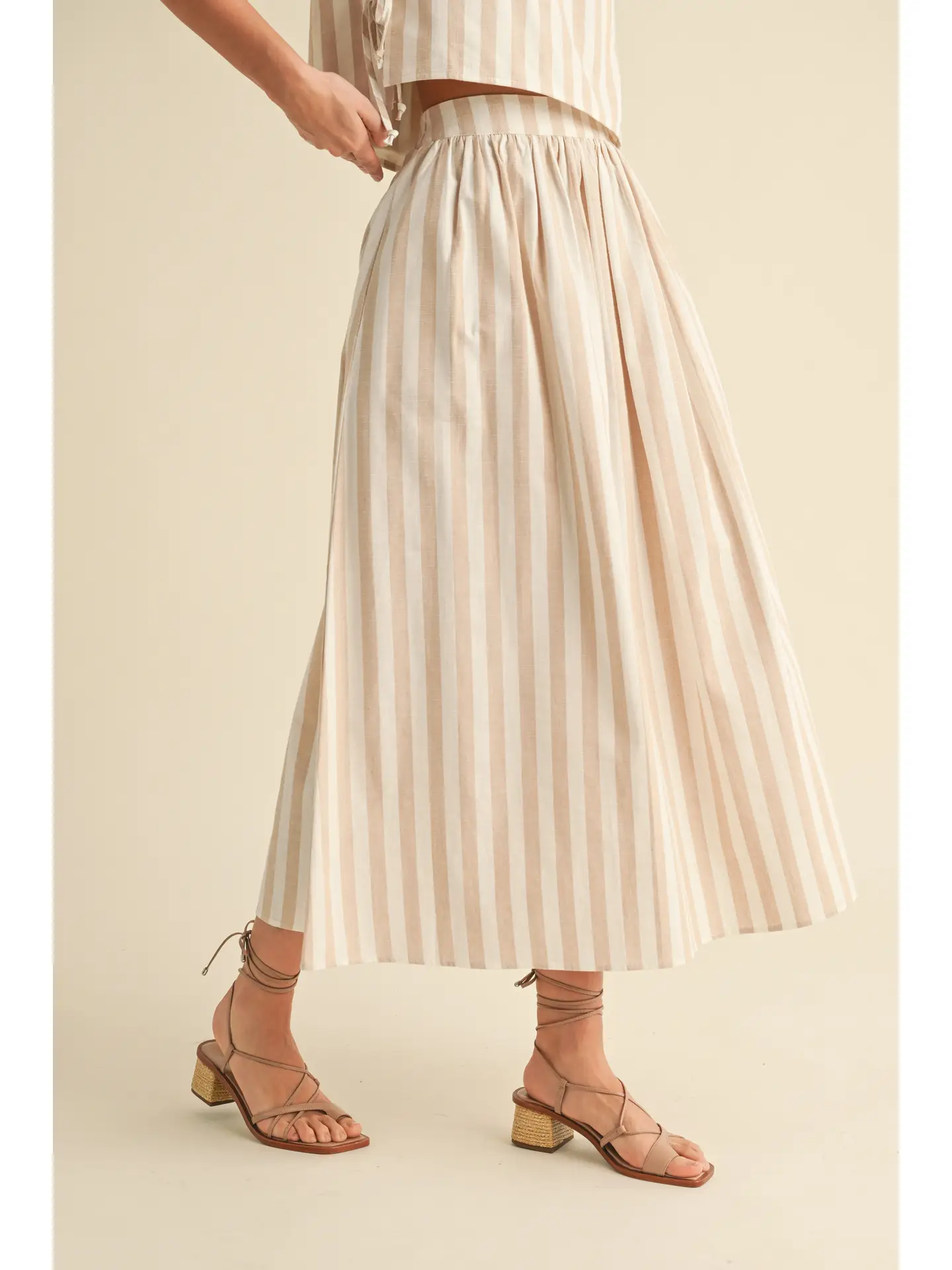 Striped Long Skirt - Beige