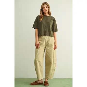 Button Down Round Neck Half Sleeve Top