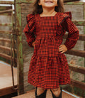 RED CHECK RUFFLE DRESS