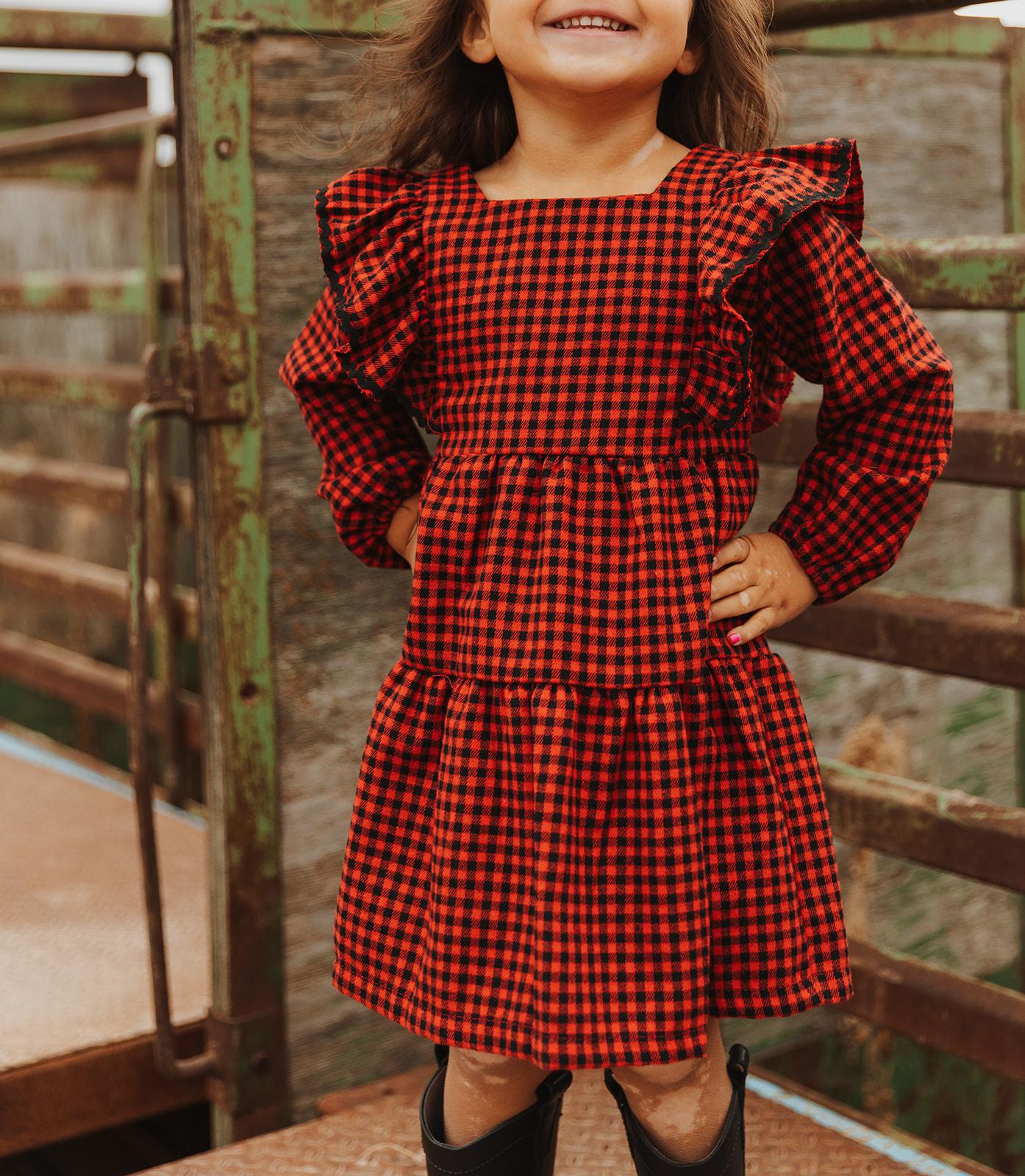 RED CHECK RUFFLE DRESS