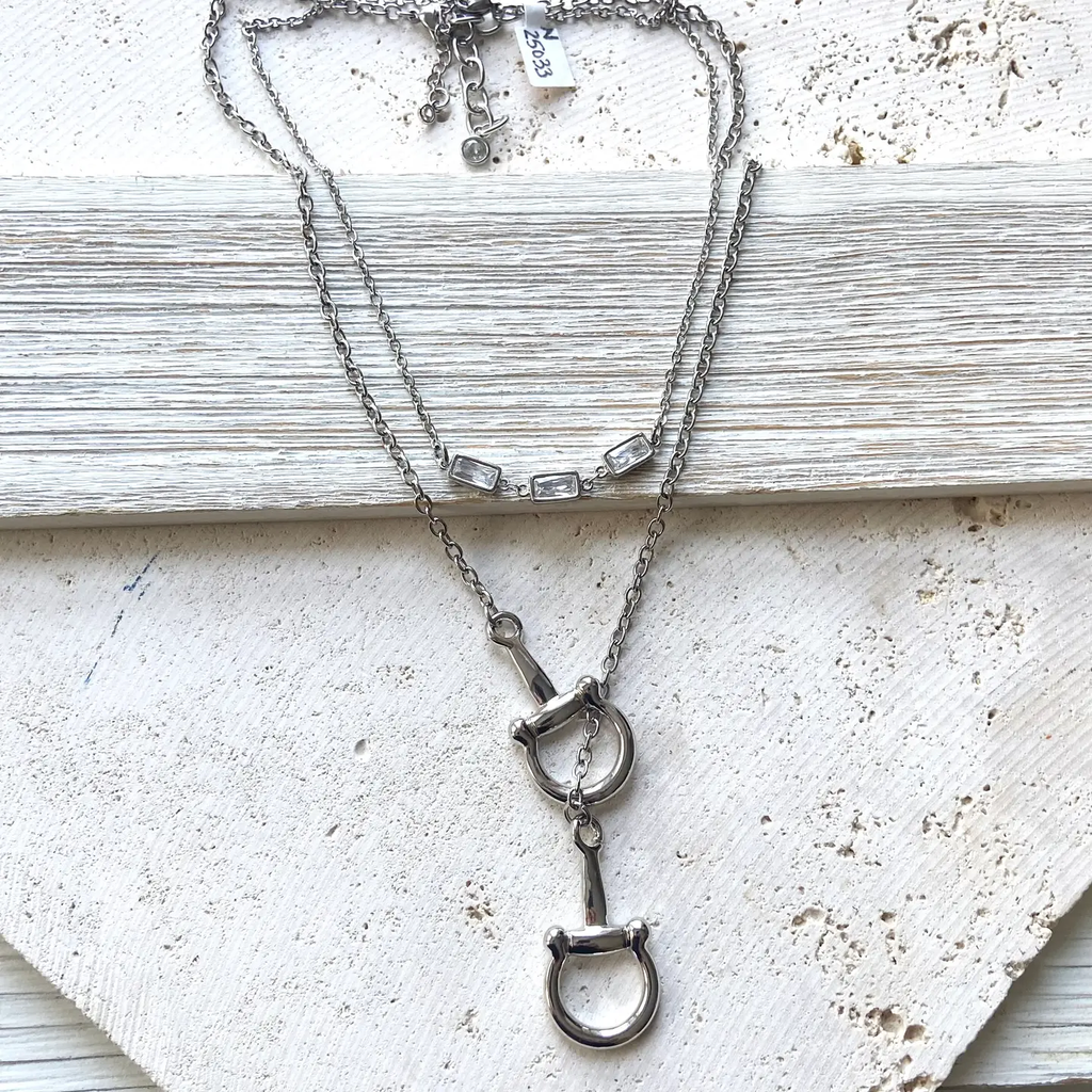 Horse Bit Necklace Equestrian Jewelry, Derby Stirrup SILVER