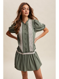 Lace Trimmed Babydoll Dress - EUCALYPTUS