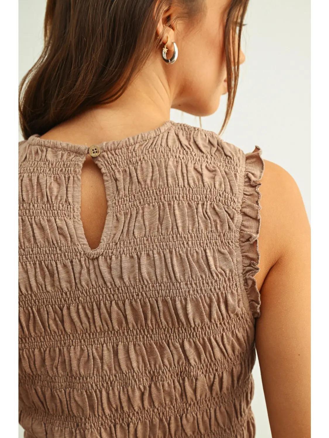 Sleeveless with All Over Smocking Top - MAUVE