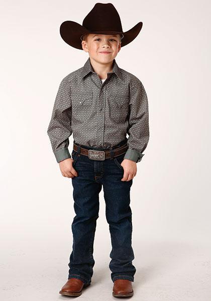 BOYS L/S SHIRT   PERFORMANCE Y/D ALLOVER PRINT -SNAP  1267 BROKEN DIAMOND PRINT