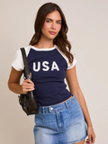 Cap Sleeve USA Baby Tee - Navy