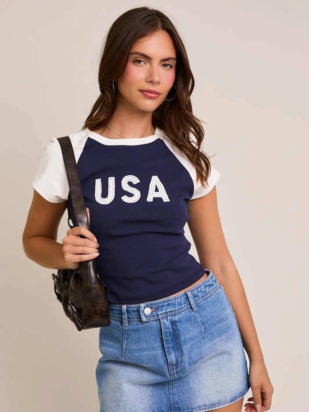 Cap Sleeve USA Baby Tee - Navy