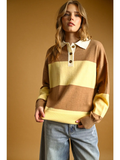 Color Block Sweater Knit Collar Top