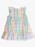 Girls Poppy Rainbow Plaid Pinafore Bow Dress