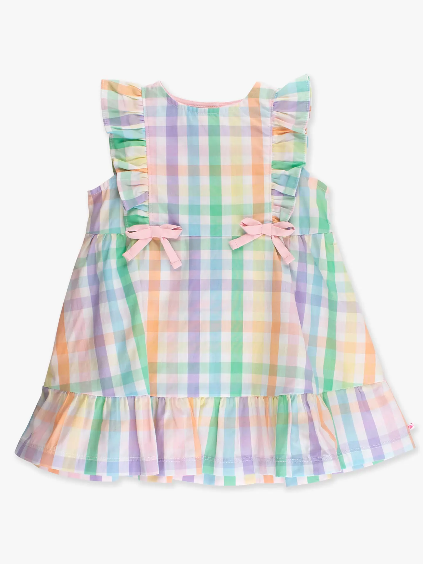 Girls Poppy Rainbow Plaid Pinafore Bow Dress