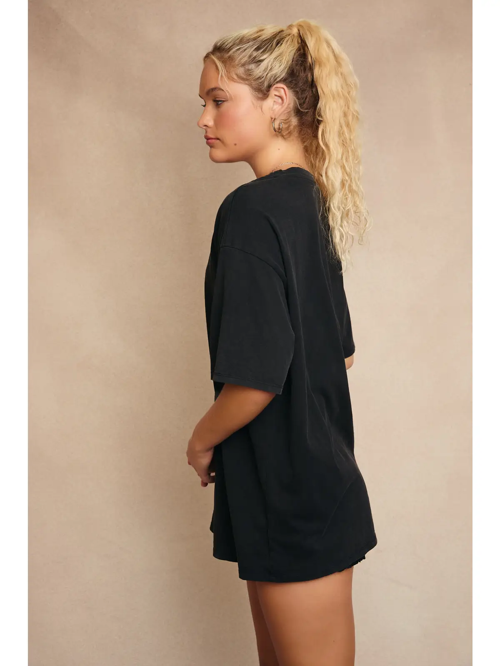 Washed Tee with Western Line Stitch - BLACK