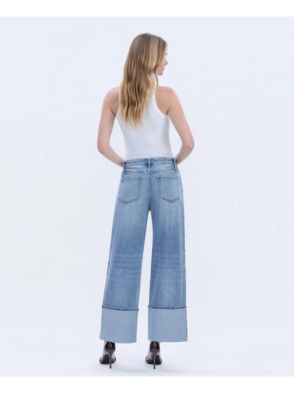 High Rise Cuffed Wide Leg Jeans - VITAL SYMPHONY