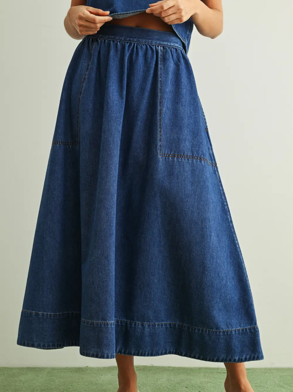 Soft Denim A Line Skirt with Pocket