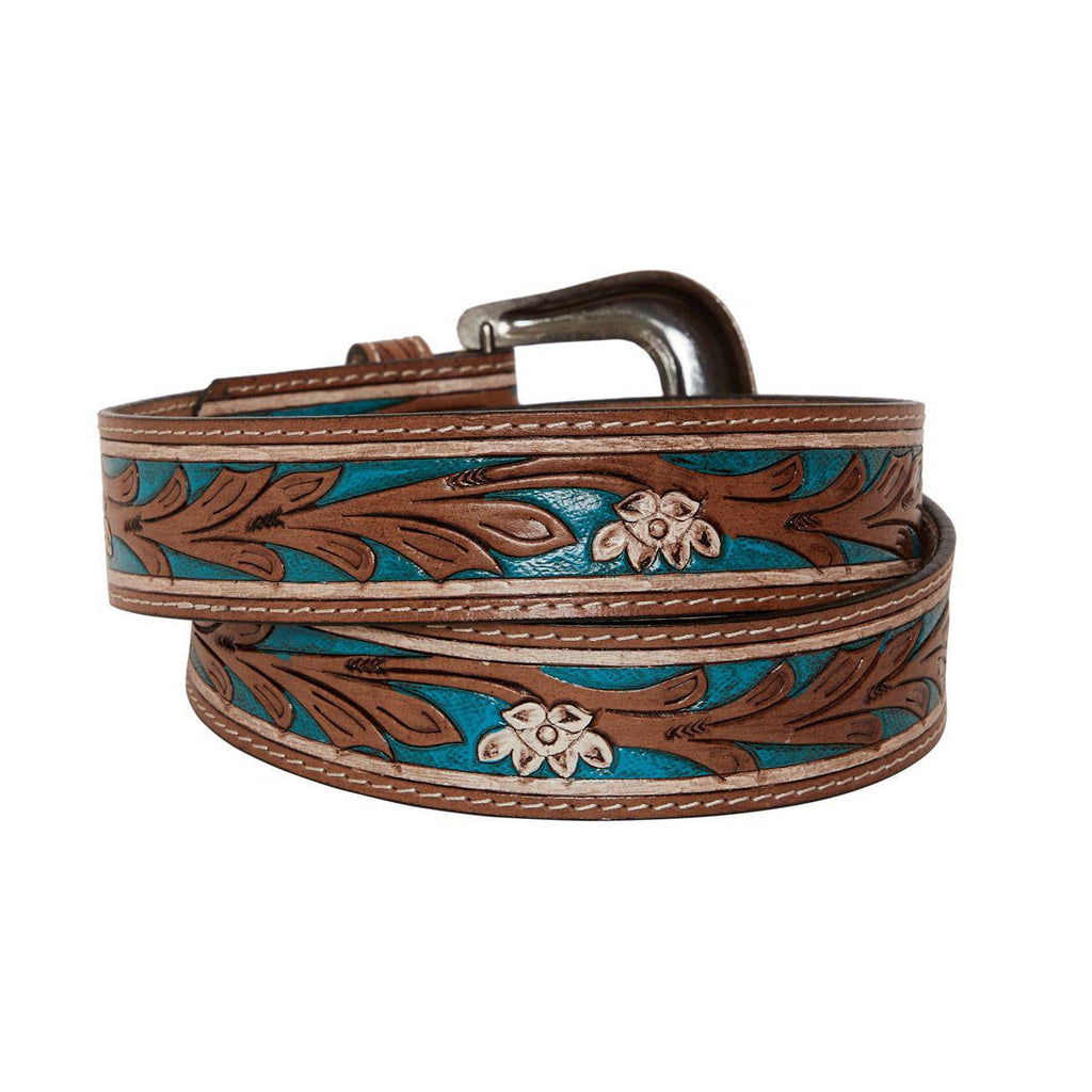 COBALT SEA HAND-TOOLED LEATHER BELT S-4061