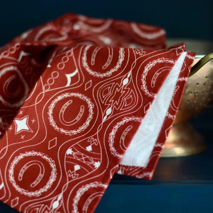 Western Christmas Red Horseshoe Holiday Kitchen Tea Towel