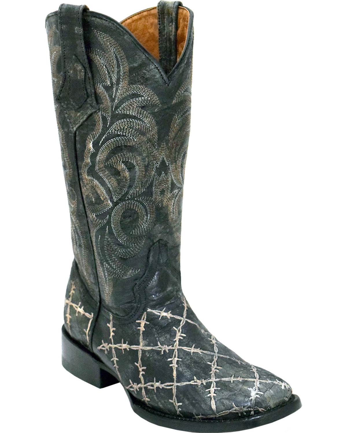 Ladies Barbed Wire Distressed Black S-Toe