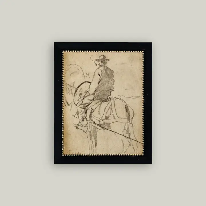 Man Riding A Horse Framed Antique Art