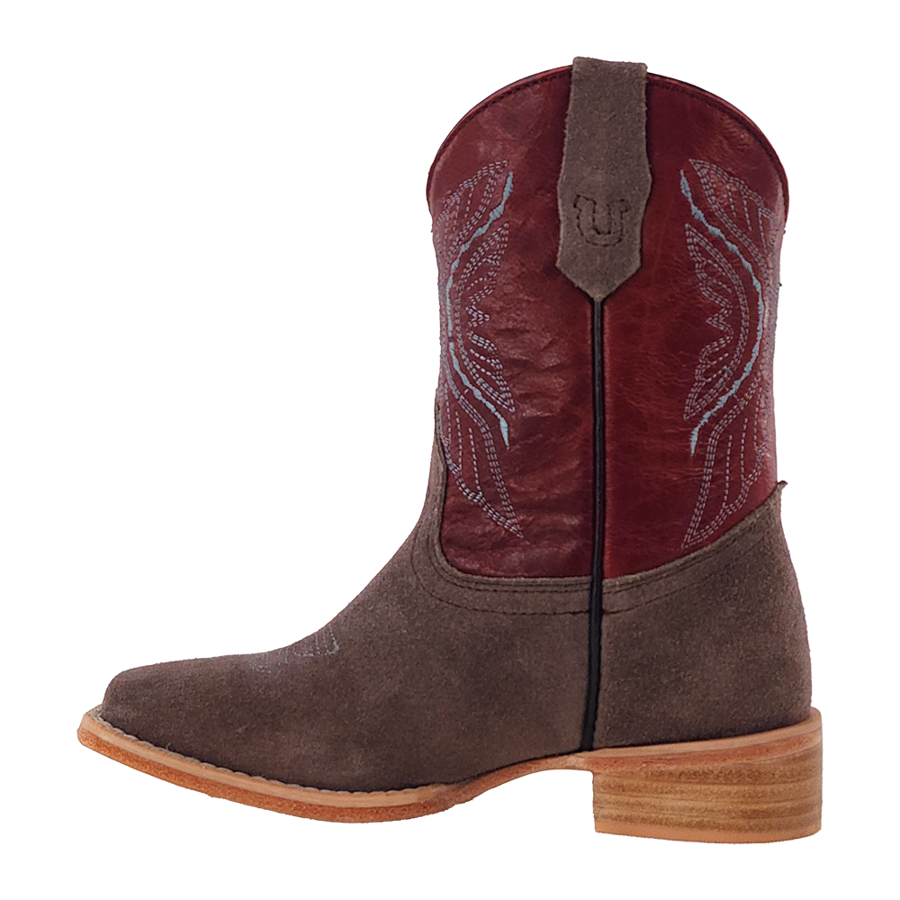 R. Watson Kid's Charcoal Rough Out / Dark Cherry Cowhide Boot