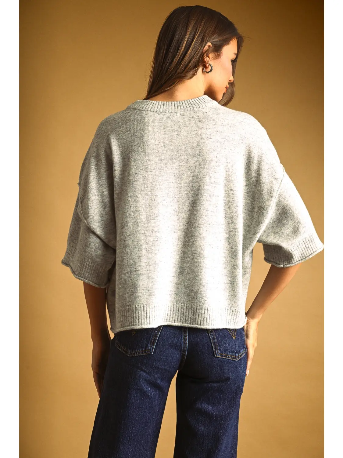 Short Sleeve Knit Crop Top - HEATHER GREY