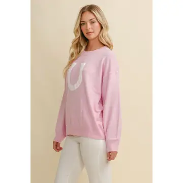 Horse Shoe Pullover Sweater - PINK