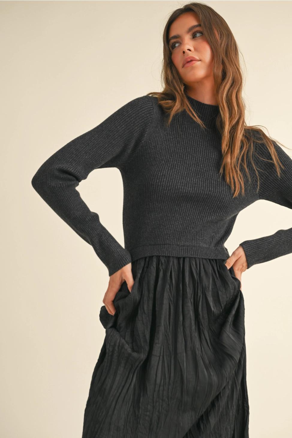 Sweater Combo Woven Dress