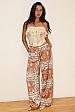WESTERN BANDANA WIDE LEG PANTS - Burnt Orange