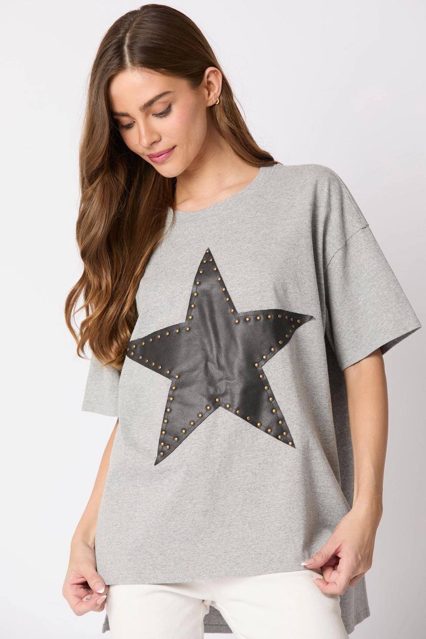 Half Sleeve Top with Washed Star - Grey
