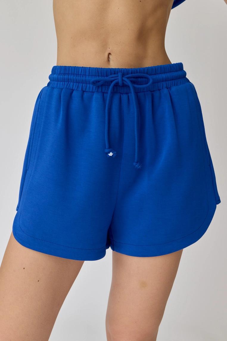 Half Zip Cropped Sweatshirt and Shorts Set - Cobalt Blue
